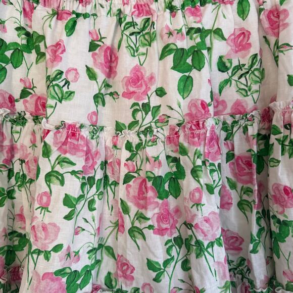 Hill House Paz Mini Skirt White Pink Sz XL Floral Ruffle Linen - Picture 2 of 5